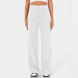 Halara High Waisted Button Multiple Pockets Straight Leg Casual Pants White